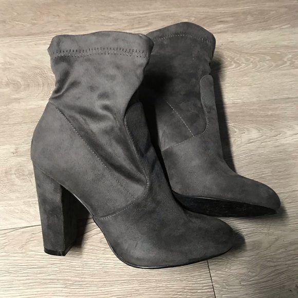 NEW Grey Faux Suede Sock Booties - Picture 2 of 4